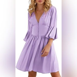 Casual Summer Mini Dress for Women, Button Down Dress Bell Short Sleeve. Size Lg